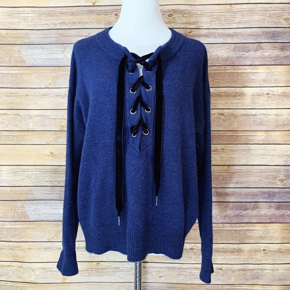 Rails Sweaters - Rails Olivia Lace Up Sweater Indigo Melange Blue